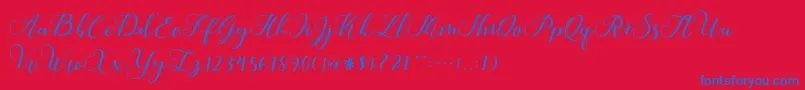 Callme Script-Schriftart – Blaue Schriften auf rotem Hintergrund