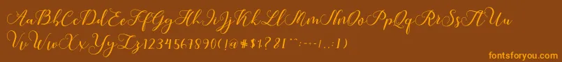 Callme Script-Schriftart – Orangefarbene Schriften auf braunem Hintergrund