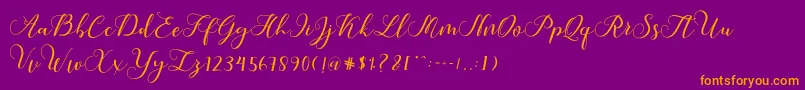 Callme Script-Schriftart – Orangefarbene Schriften auf violettem Hintergrund