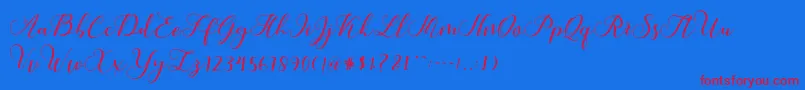 Callme Script-Schriftart – Rote Schriften auf blauem Hintergrund