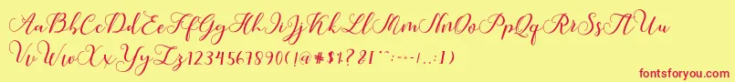 Callme Script Font – Red Fonts on Yellow Background