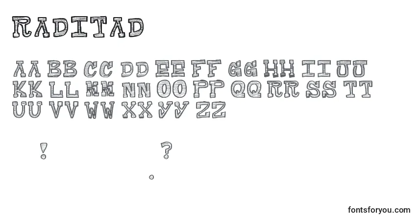 Schriftart Raditad – Alphabet, Zahlen, spezielle Symbole