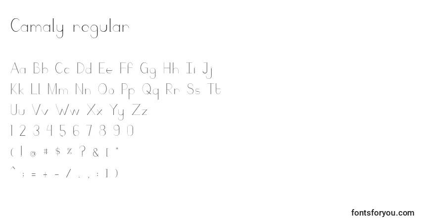 Schriftart Camaly regular – Alphabet, Zahlen, spezielle Symbole