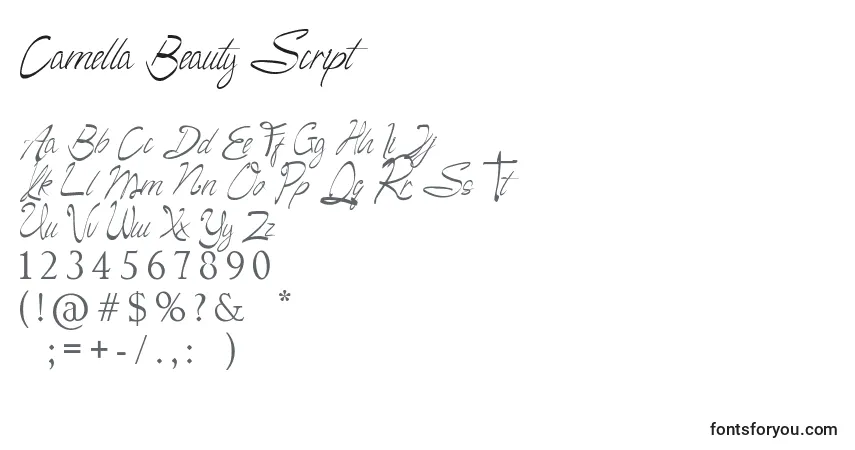 Schriftart Camella Beauty Script – Alphabet, Zahlen, spezielle Symbole