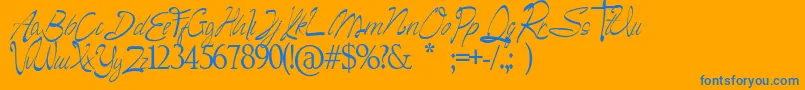 Camella Beauty Script-Schriftart – Blaue Schriften auf orangefarbenem Hintergrund