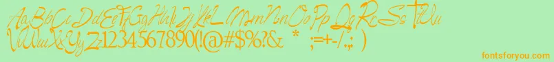 Camella Beauty Script-Schriftart – Orangefarbene Schriften auf grünem Hintergrund