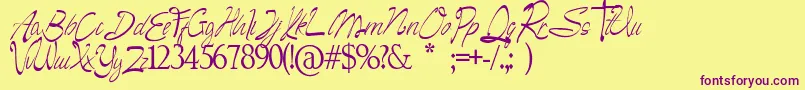 Camella Beauty Script-Schriftart – Violette Schriften auf gelbem Hintergrund