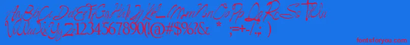 Camella Beauty Script-Schriftart – Rote Schriften auf blauem Hintergrund