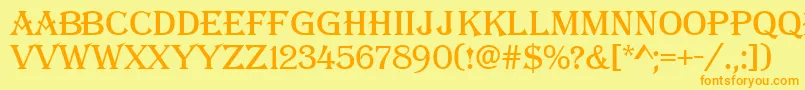 フォントAAlgerius – オレンジの文字が黄色の背景にあります。