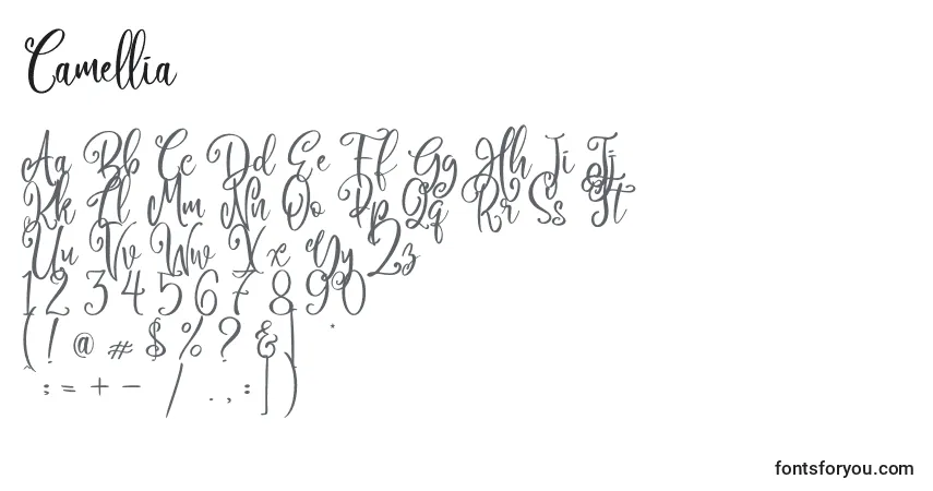 Schriftart Camellia (122641) – Alphabet, Zahlen, spezielle Symbole