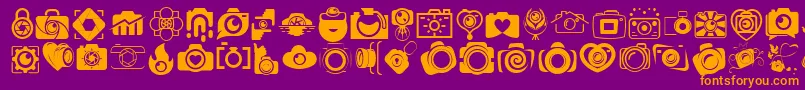 CAMERA   FOTOGRAAMI-Schriftart – Orangefarbene Schriften auf violettem Hintergrund