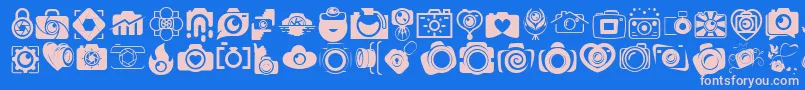 CAMERA   FOTOGRAAMI-Schriftart – Rosa Schriften auf blauem Hintergrund