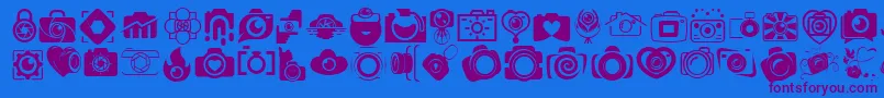 CAMERA   FOTOGRAAMI-Schriftart – Violette Schriften auf blauem Hintergrund