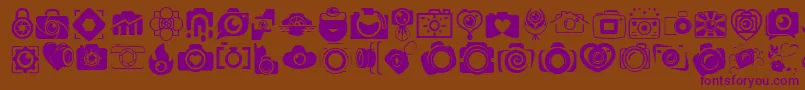 CAMERA   FOTOGRAAMI-Schriftart – Violette Schriften auf braunem Hintergrund