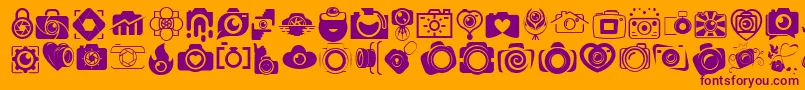 CAMERA   FOTOGRAAMI-Schriftart – Violette Schriften auf orangefarbenem Hintergrund