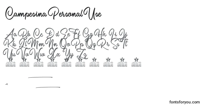 Czcionka Campesina Personal Use – alfabet, cyfry, specjalne znaki