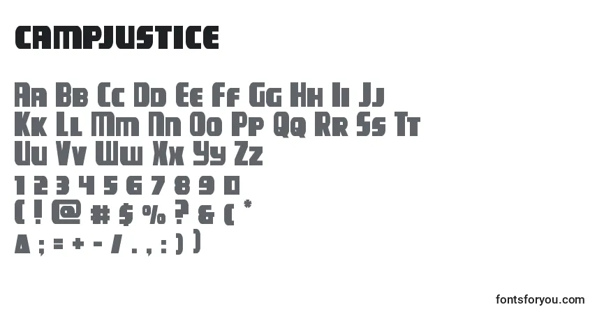 Schriftart Campjustice – Alphabet, Zahlen, spezielle Symbole