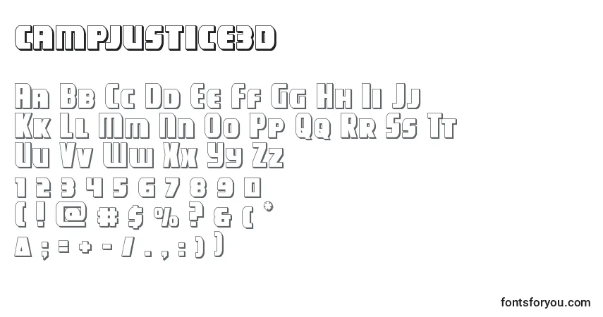 Schriftart Campjustice3d – Alphabet, Zahlen, spezielle Symbole