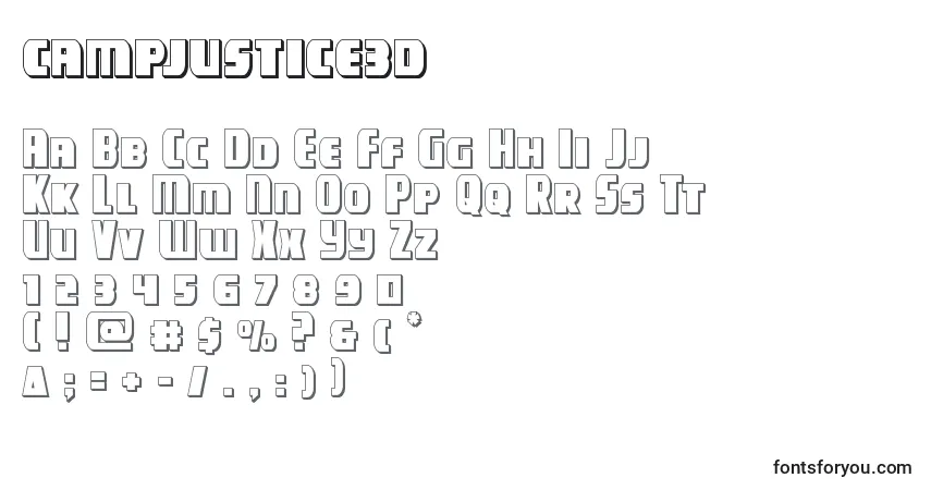 Campjustice3d-fontti – aakkoset, numerot, erikoismerkit