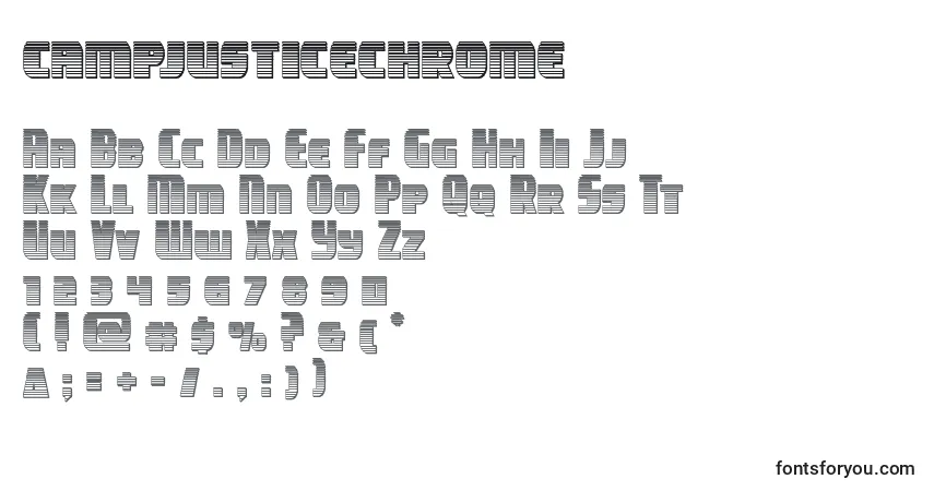 Шрифт Campjusticechrome – алфавит, цифры, специальные символы