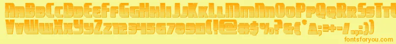 campjusticechrome-Schriftart – Orangefarbene Schriften auf gelbem Hintergrund