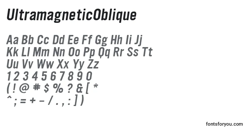 Шрифт UltramagneticOblique – алфавит, цифры, специальные символы