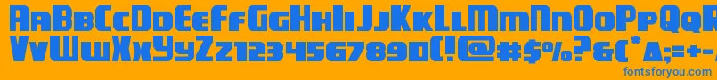 campjusticeexpand-Schriftart – Blaue Schriften auf orangefarbenem Hintergrund