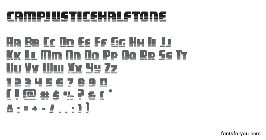 Schriftart Campjusticehalftone – Alphabet, Zahlen, spezielle Symbole