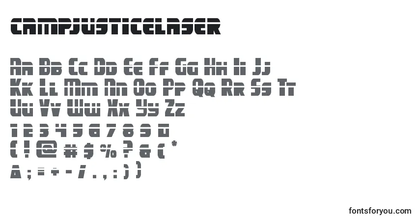 Czcionka Campjusticelaser – alfabet, cyfry, specjalne znaki
