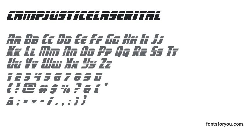 Schriftart Campjusticelaserital – Alphabet, Zahlen, spezielle Symbole