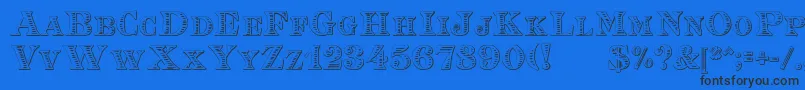 EingraviertBeveled-Schriftart – Schwarze Schriften auf blauem Hintergrund