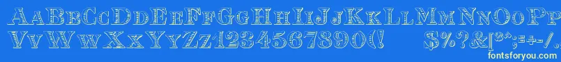 EingraviertBeveled-Schriftart – Gelbe Schriften auf blauem Hintergrund