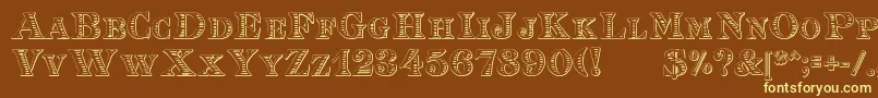 EingraviertBeveled-fontti – keltaiset fontit ruskealla taustalla