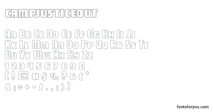 Schriftart Campjusticeout – Alphabet, Zahlen, spezielle Symbole