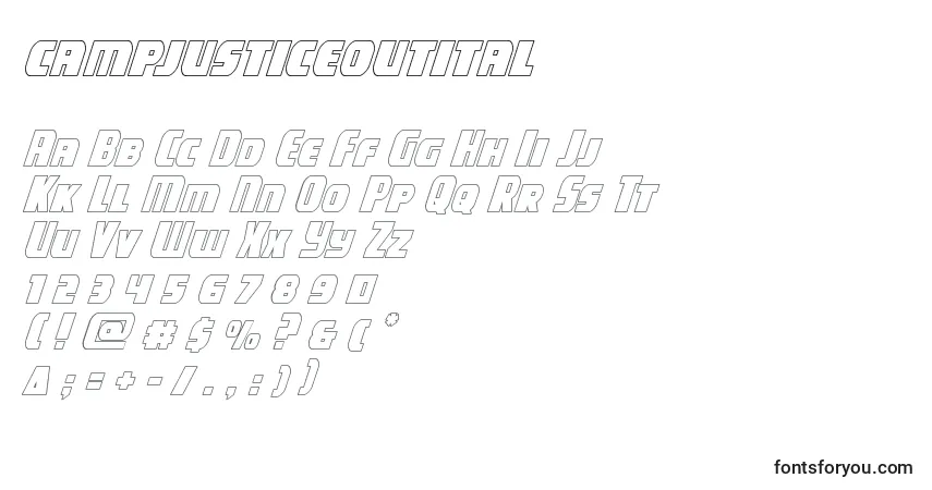 Шрифт Campjusticeoutital – алфавит, цифры, специальные символы