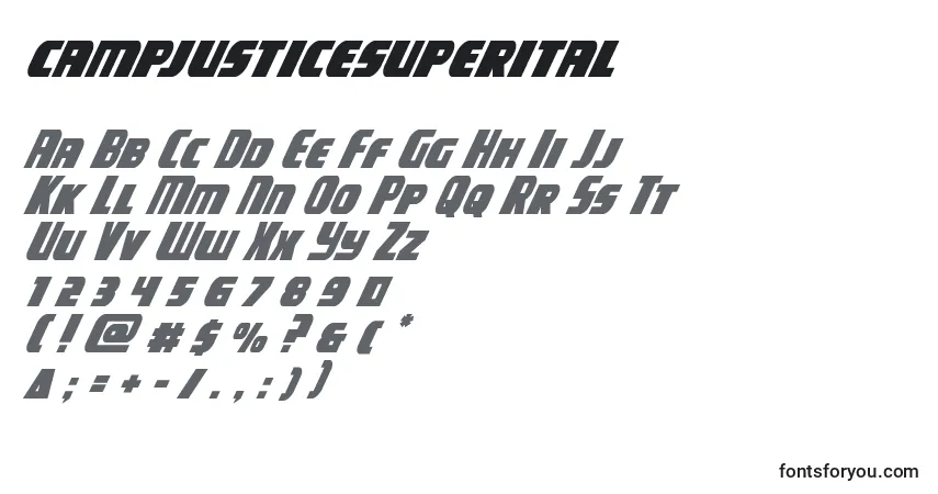 Czcionka Campjusticesuperital – alfabet, cyfry, specjalne znaki