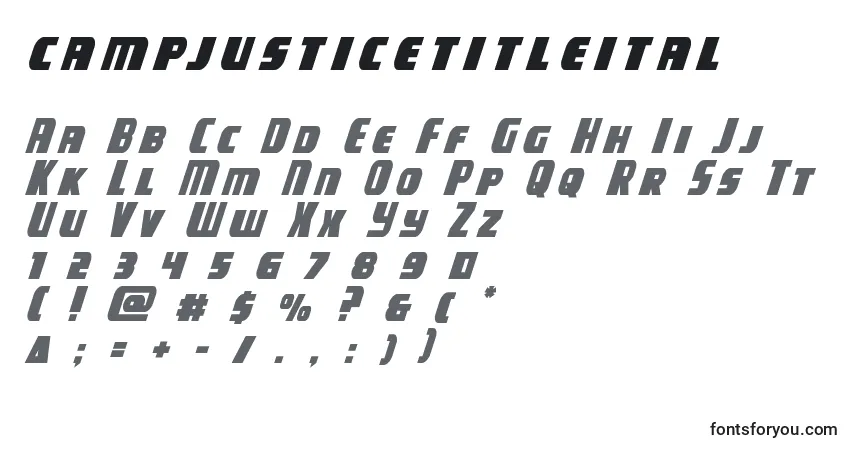 Шрифт Campjusticetitleital – алфавит, цифры, специальные символы