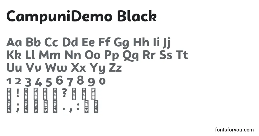 Czcionka CampuniDemo Black – alfabet, cyfry, specjalne znaki