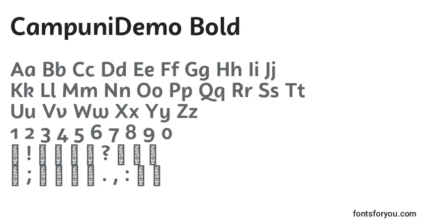 Шрифт CampuniDemo Bold – алфавит, цифры, специальные символы