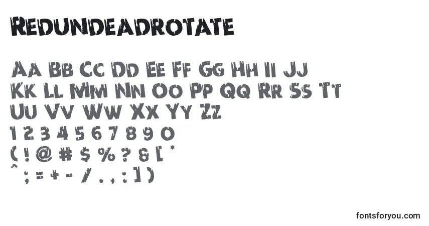 Czcionka Redundeadrotate – alfabet, cyfry, specjalne znaki