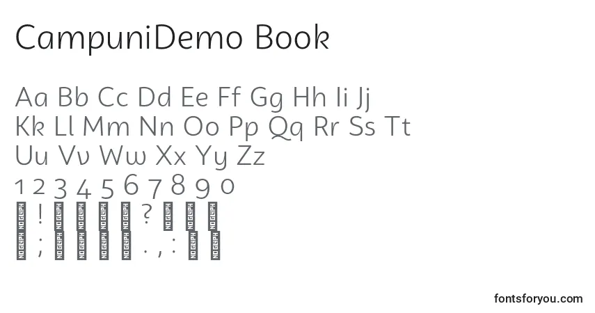 Шрифт CampuniDemo Book – алфавит, цифры, специальные символы