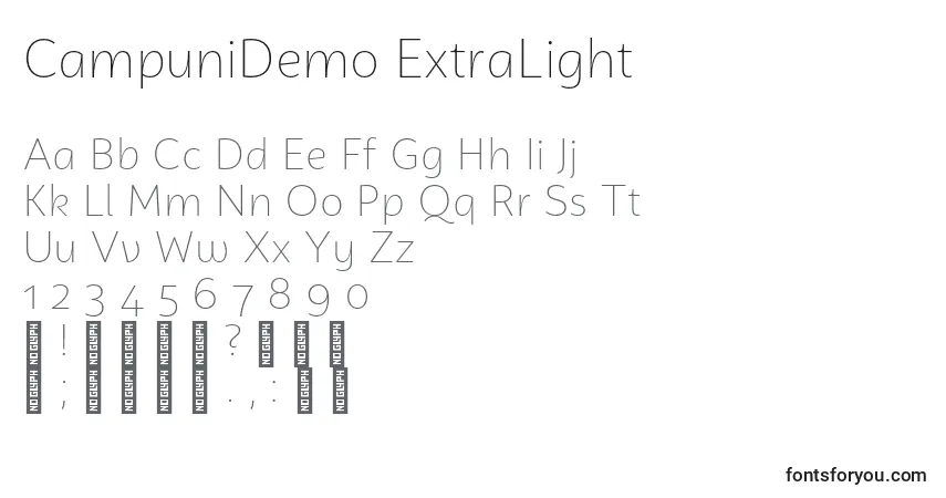 Шрифт CampuniDemo ExtraLight – алфавит, цифры, специальные символы