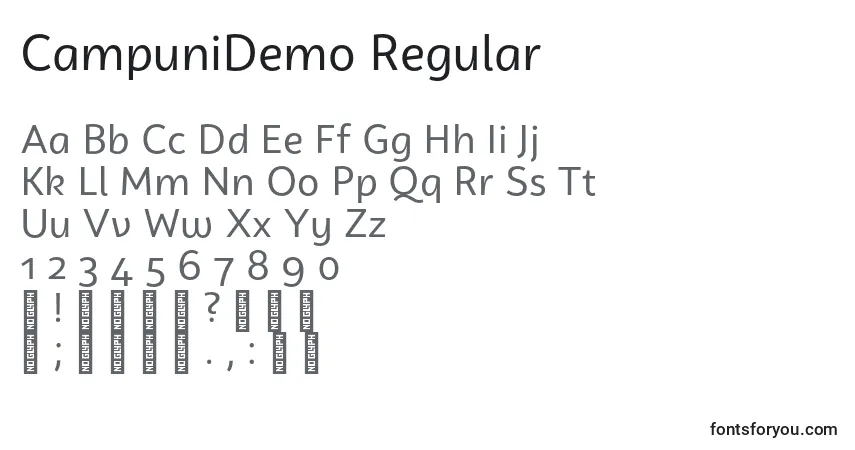 Schriftart CampuniDemo Regular – Alphabet, Zahlen, spezielle Symbole