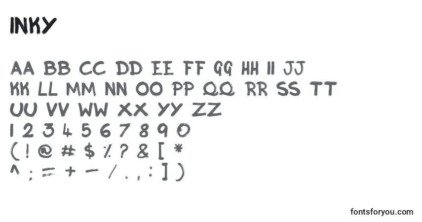 A fonte Inky – alfabeto, números, caracteres especiais