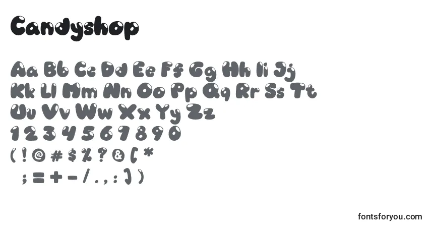 Schriftart Candyshop (122705) – Alphabet, Zahlen, spezielle Symbole