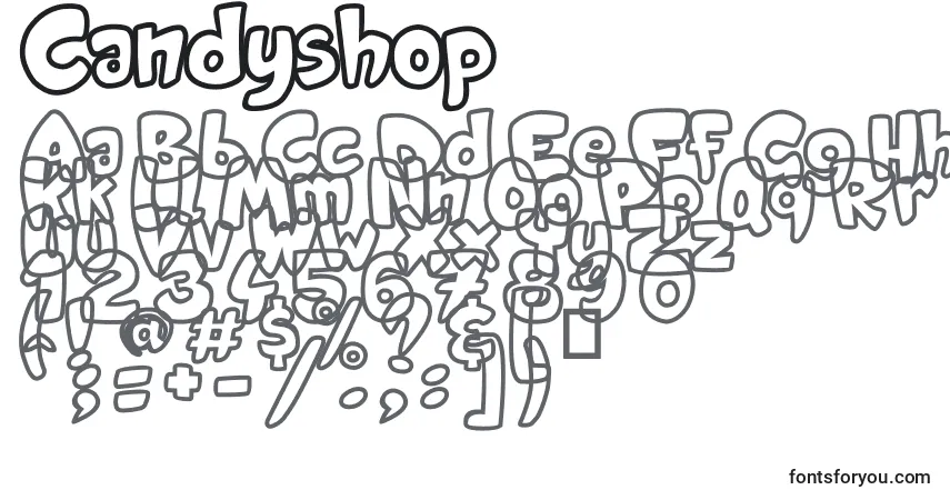 Schriftart Candyshop (122706) – Alphabet, Zahlen, spezielle Symbole