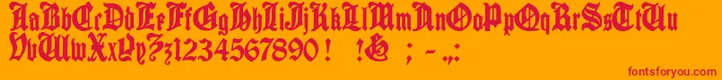 cantebriggia-Schriftart – Rote Schriften auf orangefarbenem Hintergrund