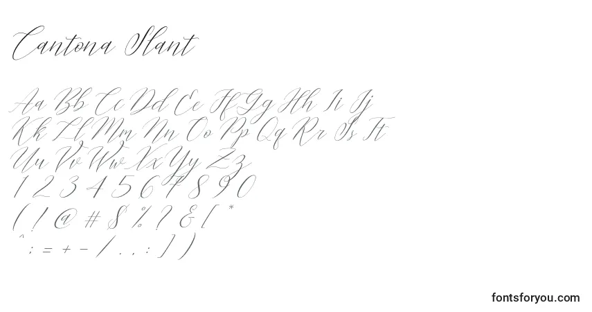 A fonte Cantona Slant – alfabeto, números, caracteres especiais