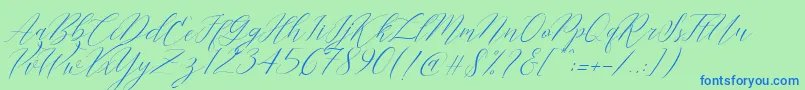 Cantona Slant Font – Blue Fonts on Green Background