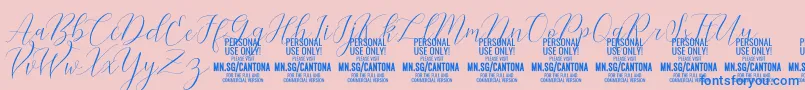 Fonte CantonaScript PERSONAL USE – fontes azuis em um fundo rosa